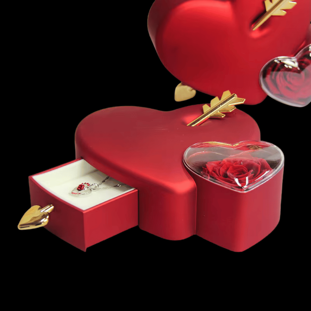 Cupid’s Eternal Rose W/ Engraved Necklace