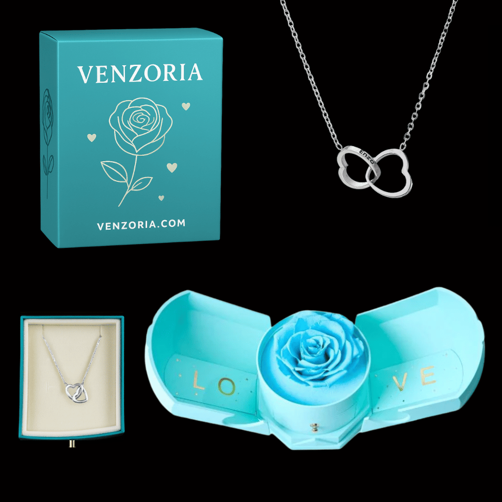 Caja Rosa Eterna con Collar Personalizado