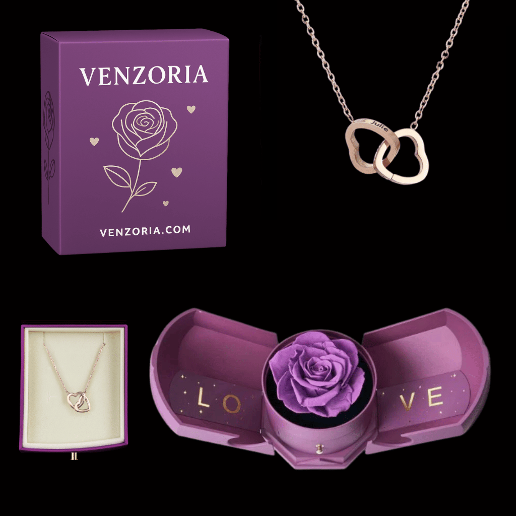 Caja Rosa Eterna con Collar Personalizado