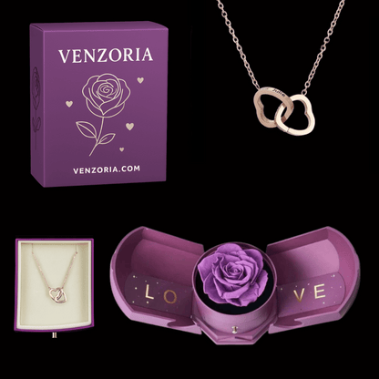 Caja Rosa Eterna con Collar Personalizado