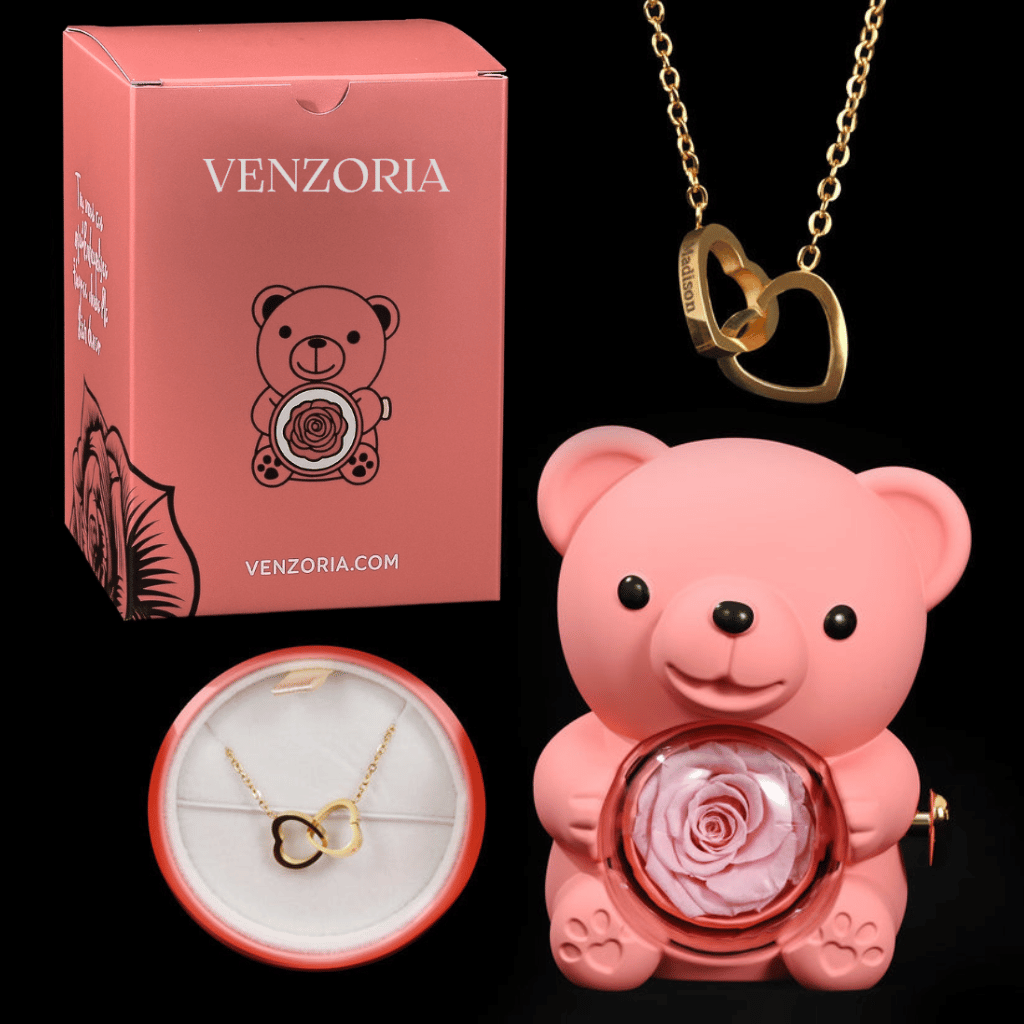Osito de Rosa Eterna con Collar Personalizado