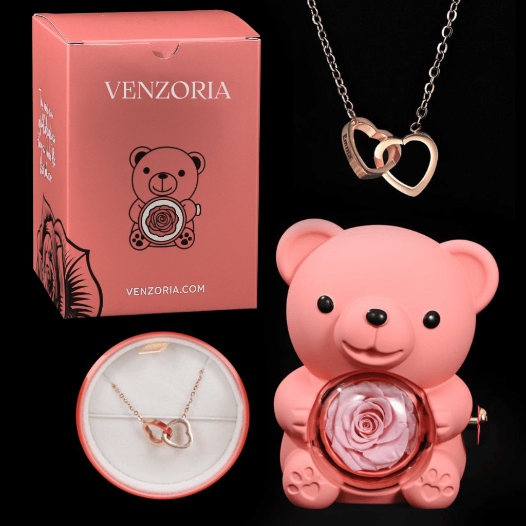 Osito de Rosa Eterna con Collar Personalizado