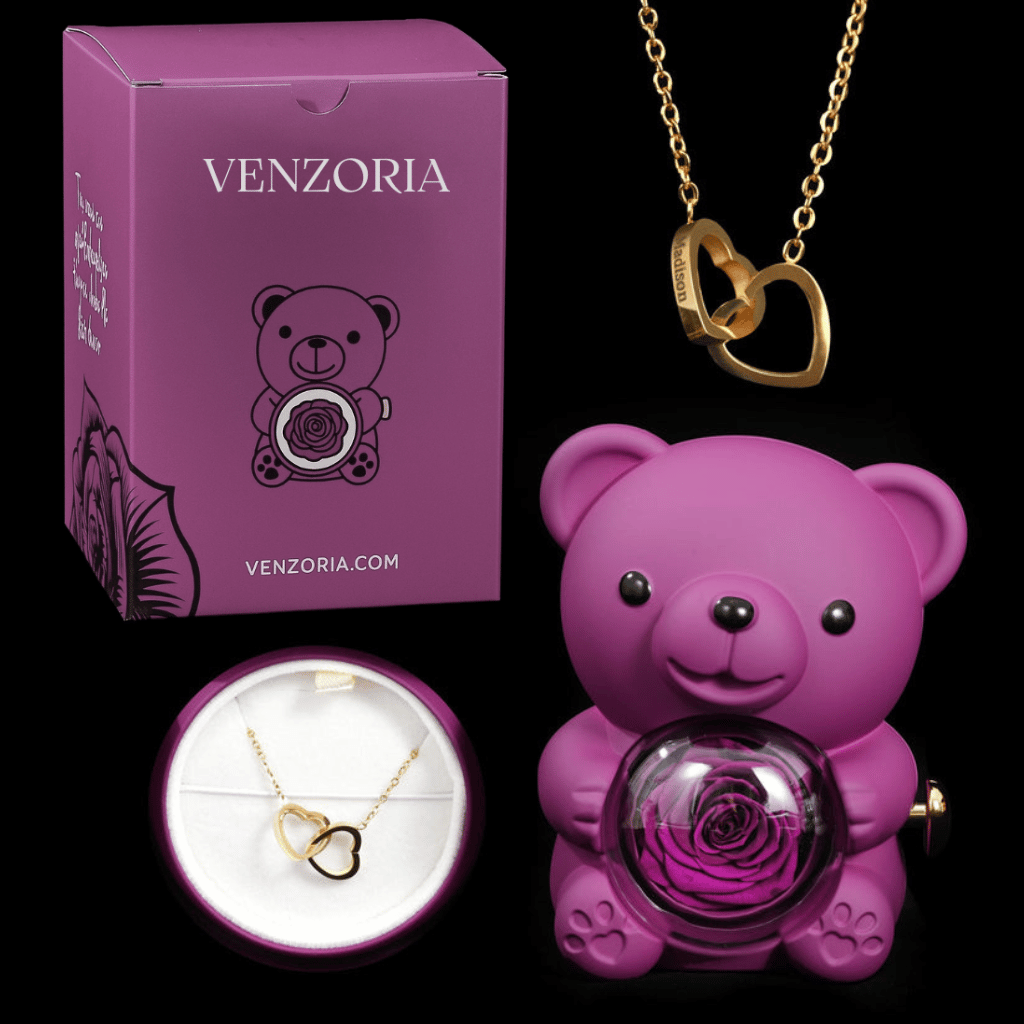 Osito de Rosa Eterna con Collar Personalizado