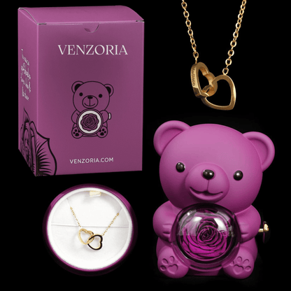 Osito de Rosa Eterna con Collar Personalizado