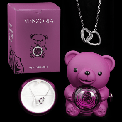 Osito de Rosa Eterna con Collar Personalizado