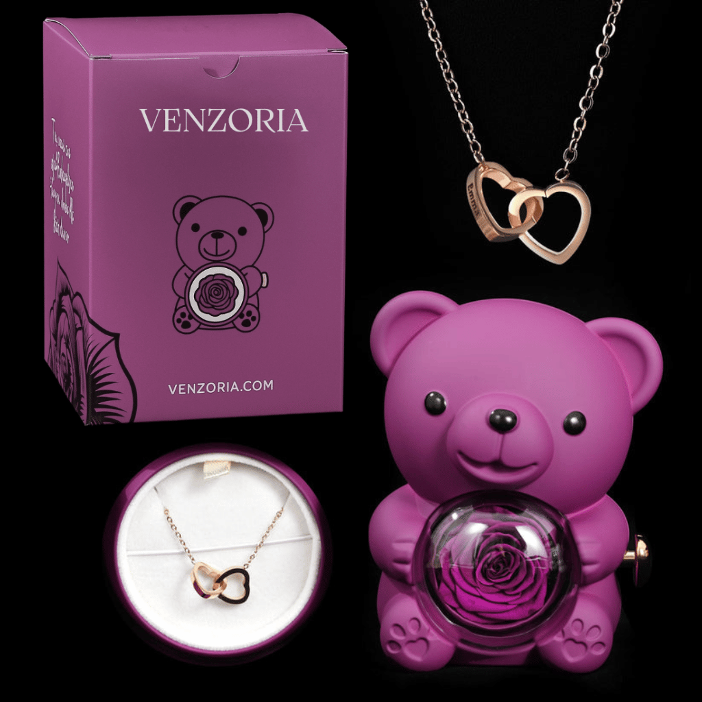 Osito de Rosa Eterna con Collar Personalizado