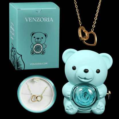 Osito de Rosa Eterna con Collar Personalizado