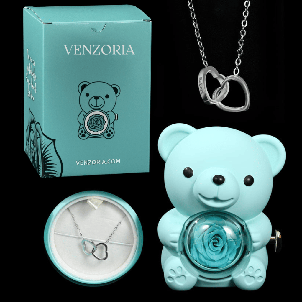 Osito de Rosa Eterna con Collar Personalizado