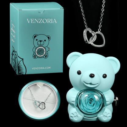 Osito de Rosa Eterna con Collar Personalizado