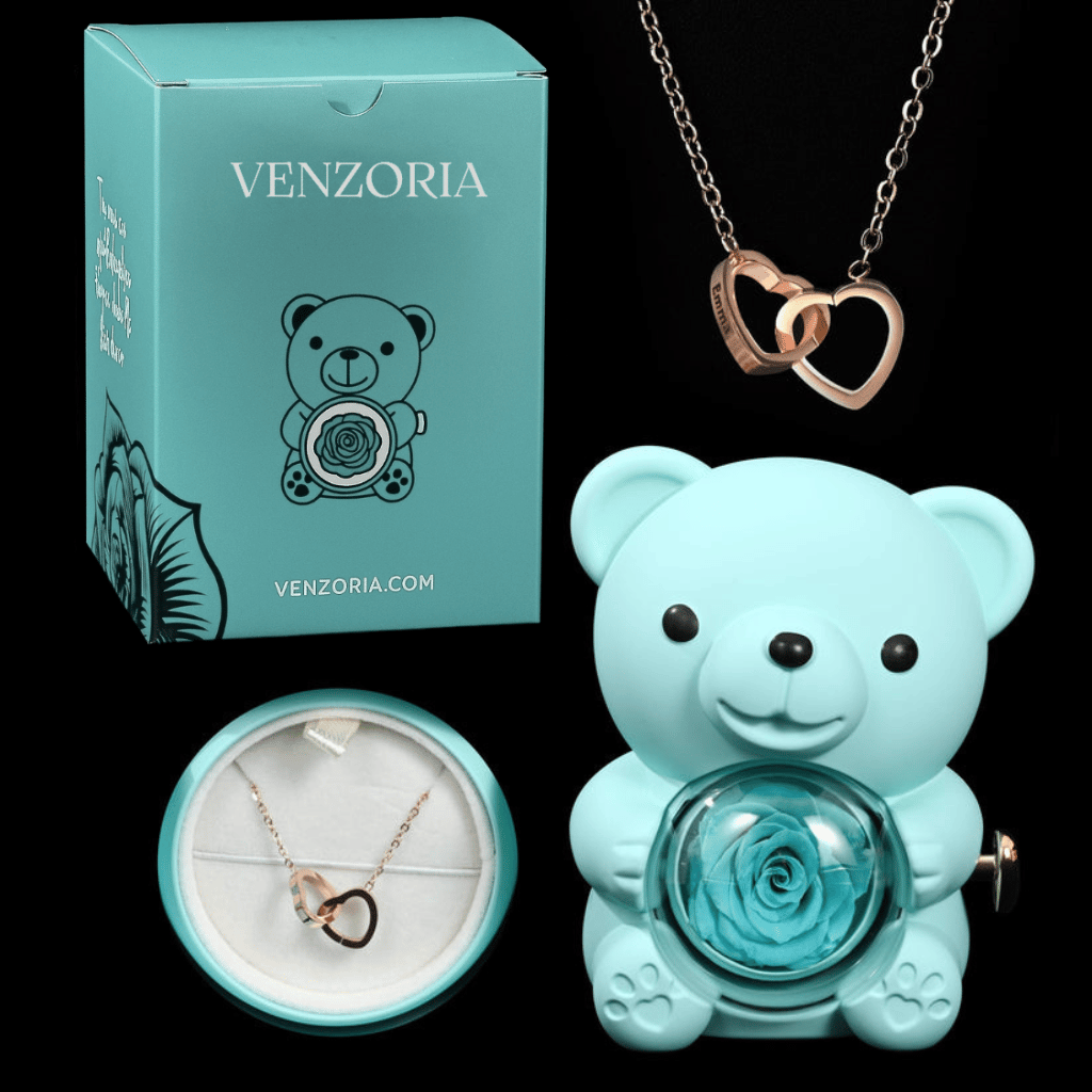 Osito de Rosa Eterna con Collar Personalizado