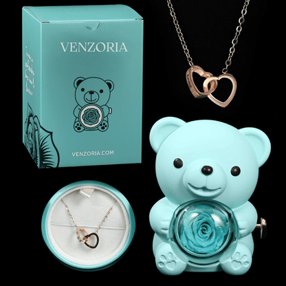 Osito de Rosa Eterna con Collar Personalizado