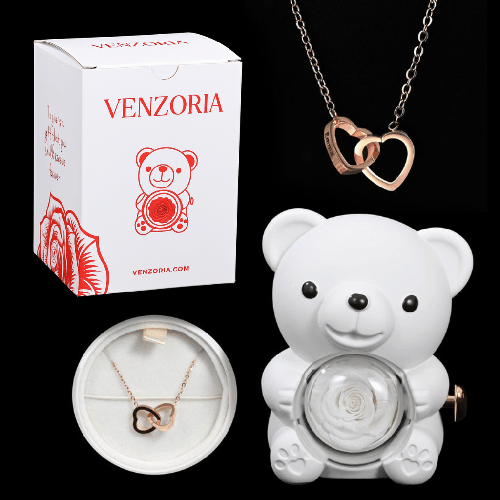 Osito de Rosa Eterna con Collar Personalizado