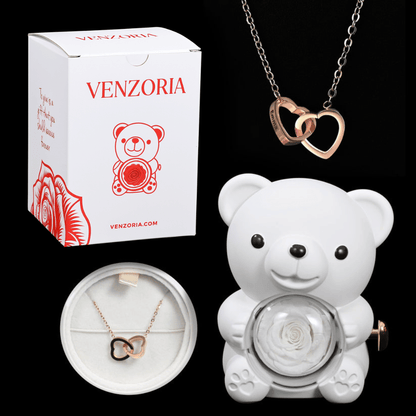 Osito de Rosa Eterna con Collar Personalizado