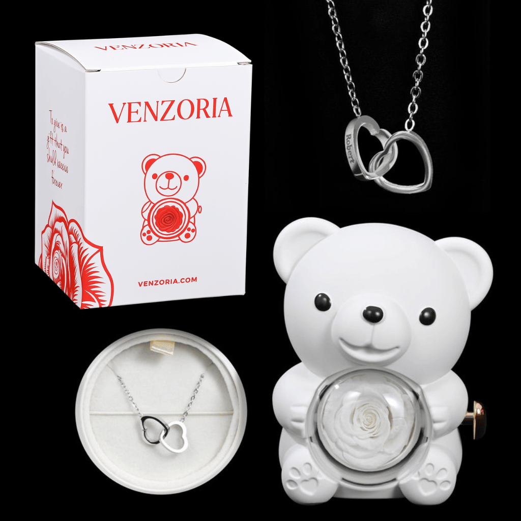Osito de Rosa Eterna con Collar Personalizado