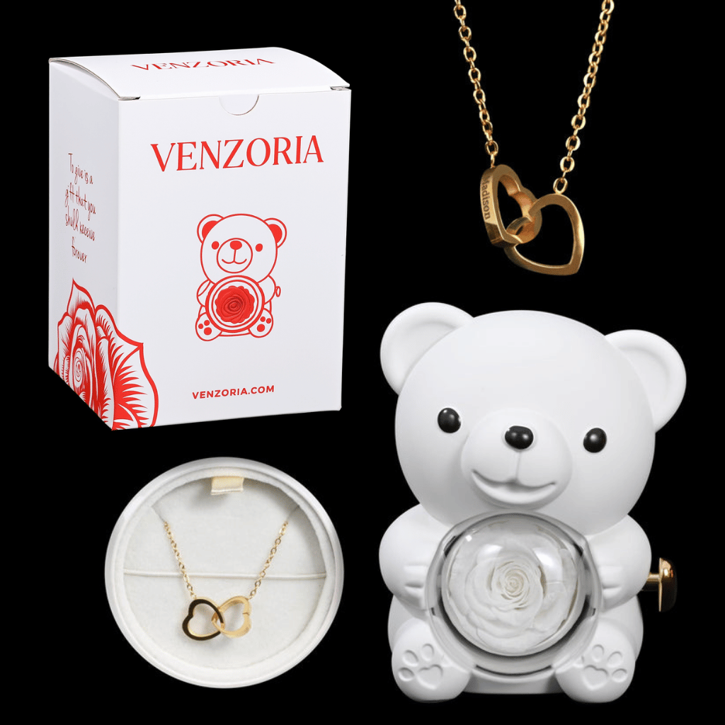 Osito de Rosa Eterna con Collar Personalizado