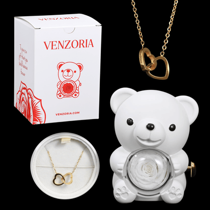 Osito de Rosa Eterna con Collar Personalizado